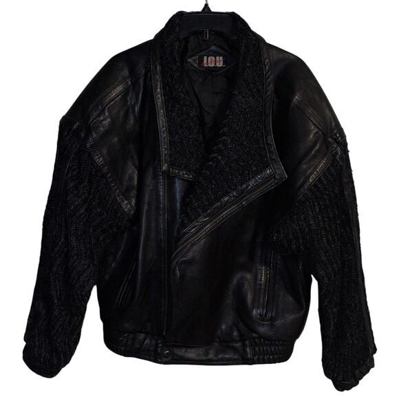 I.O.U. Leather Jackets & Blazers - Vintage 1990s Leather & Sweater Bomber Moto Jacket Size Medium